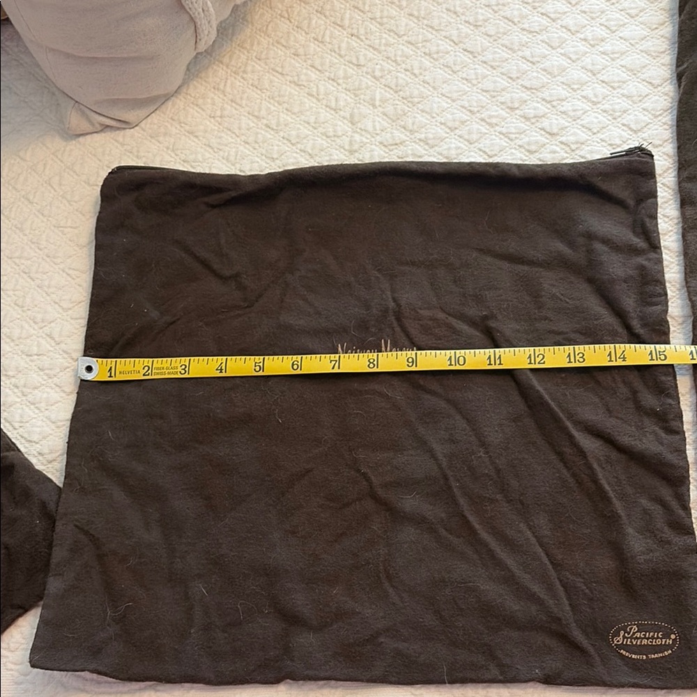 Neiman Marcus Pacific Silvercloth Dark Brown silver/silver plate 3 zipper bags - Picture 6 of 13